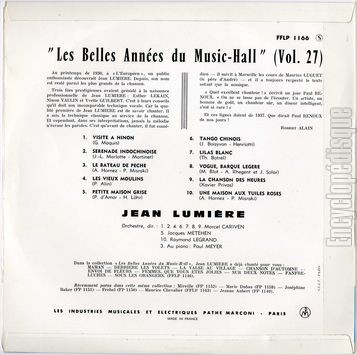 [Pochette de Les belles annes du music-hall vol. 27 (Jean LUMIRE) - verso]
