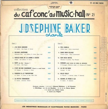 [Pochette de Du caf’conc’ au music-hall n 2 (Josphine BAKER) - verso]