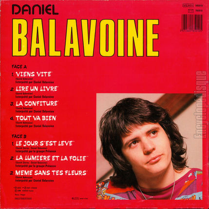 [Pochette de Les 7 premires compositions de Daniel Balavoine dont 2 interprtes par Prsence (Daniel BALAVOINE) - verso]