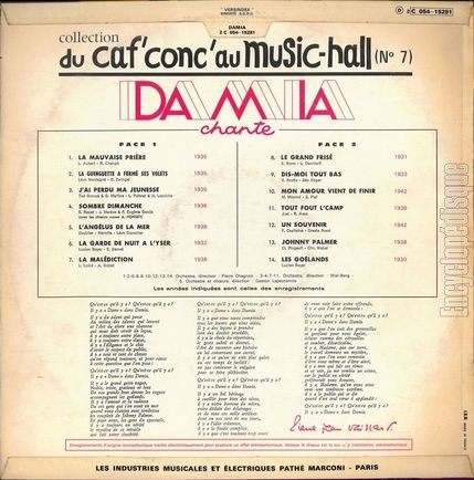 [Pochette de Du caf’conc’ au music-hall n 7 (DAMIA) - verso]