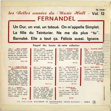 [Pochette de Les belles annes du music-hall vol. 12 (FERNANDEL) - verso]