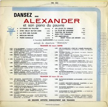 [Pochette de Dansez avec Alexander et son piano du pauvre (Maurice Alexander) - verso]