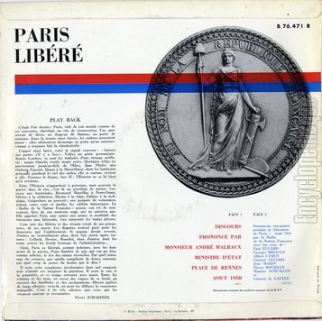 [Pochette de Andr Malraux "Paris libr" (Andr MALRAUX) - verso]
