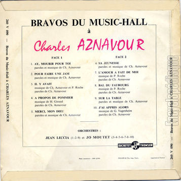 [Pochette de Bravos du music-hall (Charles AZNAVOUR) - verso]