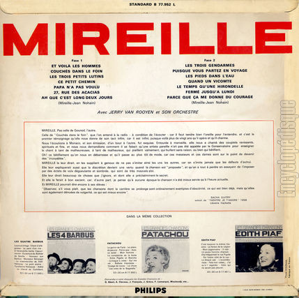 [Pochette de Les grandes chansons de Mireille (MIREILLE) - verso]