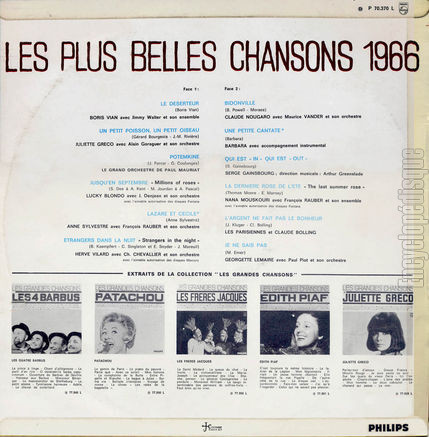 [Pochette de Les plus belles chansons 1966 (COMPILATION) - verso]