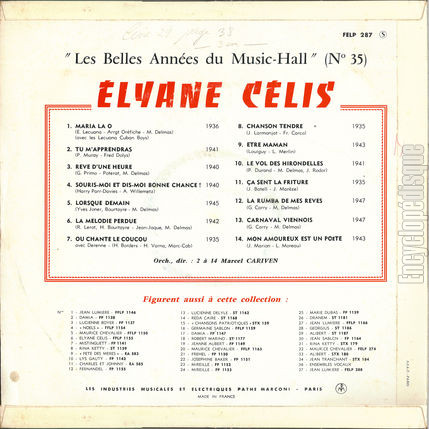 [Pochette de Les belles annes du music-hall vol. 35 (lyane CELIS) - verso]