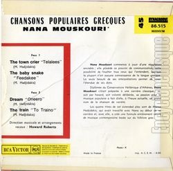 [Pochette de Chansons populaires grecques (Nana MOUSKOURI) - verso]