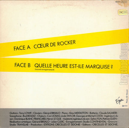 [Pochette de Cœur de rocker (Julien CLERC) - verso]