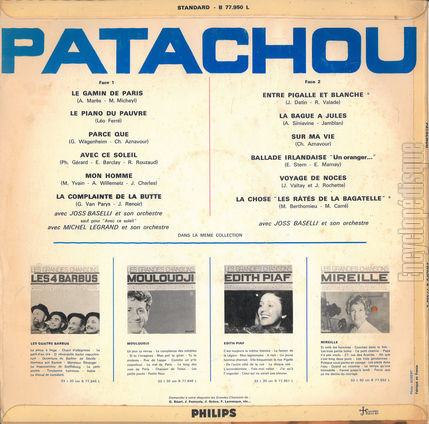 [Pochette de Les grandes chansons de Patachou (PATACHOU) - verso]