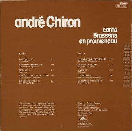 [Pochette de Andr Chiron canto Brassens en provenau - voul. 1 - (Andr CHIRON) - verso]