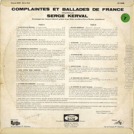 [Pochette de Complaintes et ballades de France vol. 5 (Serge KERVAL) - verso]