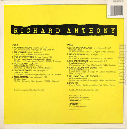 [Pochette de Richard Anthony - enregistrements originaux - (Richard ANTHONY) - verso]