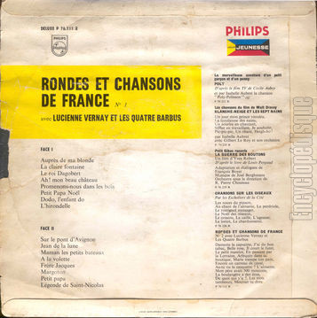 [Pochette de Rondes et chansons de France n 1 (Lucienne VERNAY et les QUATRE BARBUS) - verso]