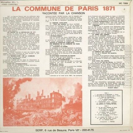 [Pochette de La Commune de Paris (Les QUATRE BARBUS) - verso]