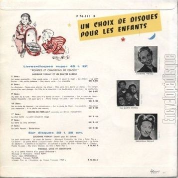 [Pochette de Rondes et chansons de France n 1 (Lucienne VERNAY et les QUATRE BARBUS) - verso]