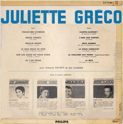 [Pochette de Les grandes chansons (Juliette GRCO) - verso]