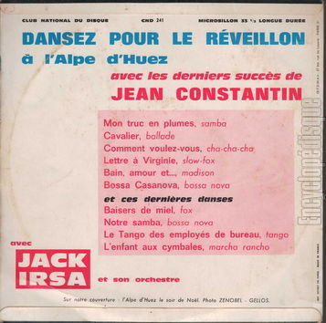 [Pochette de Dansez pour le rveillon avec les derniers succs de Jean Constantin (Jack IRSA) - verso]