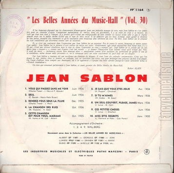 [Pochette de Les belles annes du music-hall vol. 30  (Jean SABLON) - verso]