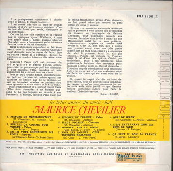 [Pochette de Les belles annes du music-hall vol. 4  (Maurice CHEVALIER) - verso]