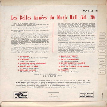 [Pochette de Les belles annes du music-hall vol. 20  (Maurice CHEVALIER) - verso]