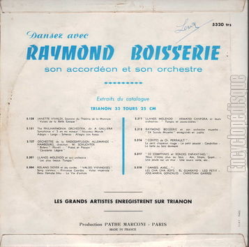 [Pochette de 24 succs musette "L’hirondelle du faubourg" (Raymond BOISSERIE) - verso]