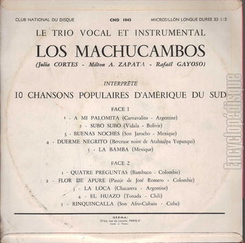 [Pochette de Chansons populaires d’Amrique du sud (Los MACHUCAMBOS) - verso]