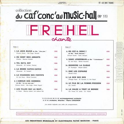 [Pochette de Du caf’conc’ au music-hall n11 (FRHEL) - verso]