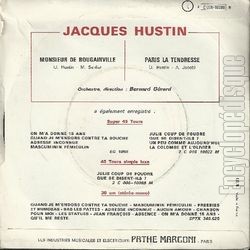 [Pochette de Paris la tendresse / Monsieur de Bougainville (Jacques HUSTIN) - verso]