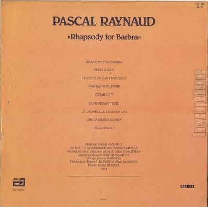 [Pochette de Rhapsody for Barbra (Pascal RAYNAUD) - verso]