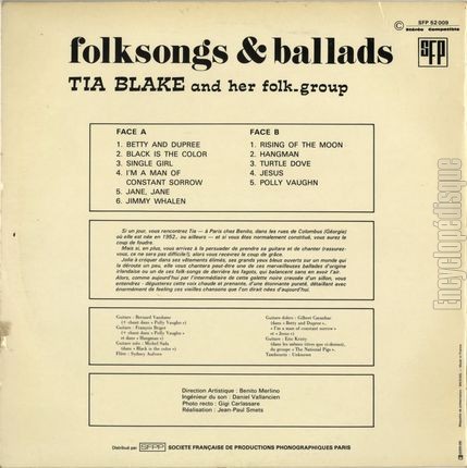 [Pochette de Folksongs & ballads (Tia BLAKE) - verso]