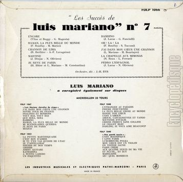 [Pochette de Les succs de Luis Mariano n7 (Luis MARIANO) - verso]