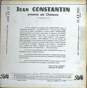 [Pochette de Jean Constantin vous prsente ses chansons (Jean CONSTANTIN) - verso]