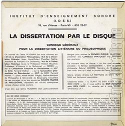 [Pochette de La dissertation par le disque - Conseils gnraux pour la dissertation - (Denis HUISMAN) - verso]