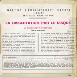 [Pochette de La dissertation par le disque - La dissertation philosophique - (Denis HUISMAN) - verso]