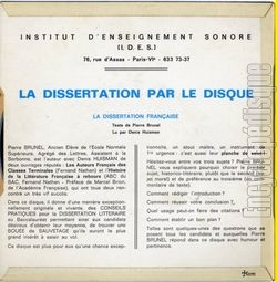 [Pochette de La dissertation par le disque - La dissertation franaise - (Denis HUISMAN) - verso]