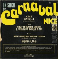 [Pochette de Un sicle de carnaval  Nice 1873/1973 (Aim BARELLI) - verso]