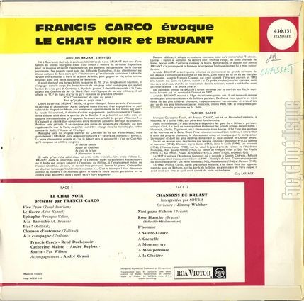 [Pochette de Carco voque le Chat Noir et Bruant (Francis CARCO) - verso]