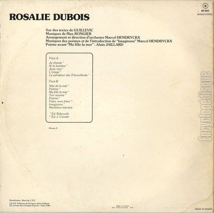 [Pochette de Rosalie Dubois chante Guillevic (Rosalie DUBOIS) - verso]