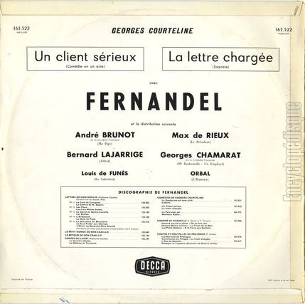 [Pochette de Georges Courteline "un client srieux / La lettre charge" (FERNANDEL) - verso]
