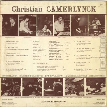 [Pochette de 1er album (Christian CAMERLYNCK) - verso]