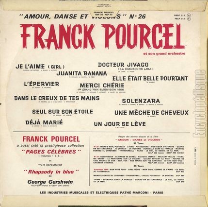 [Pochette de Amour, danse et violons n 26 (Franck POURCEL) - verso]