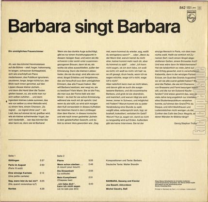 [Pochette de Barbara singt Barbara (BARBARA) - verso]