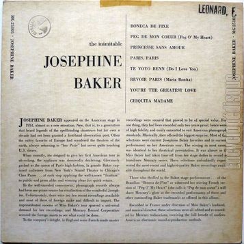[Pochette de The inimitable Josephine Baker (Josphine BAKER) - verso]
