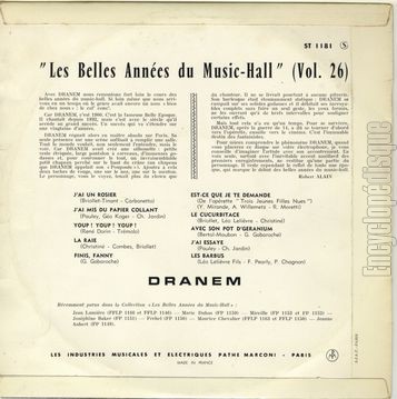 [Pochette de Les belles annes du music-hall vol. 26 (DRANEM) - verso]