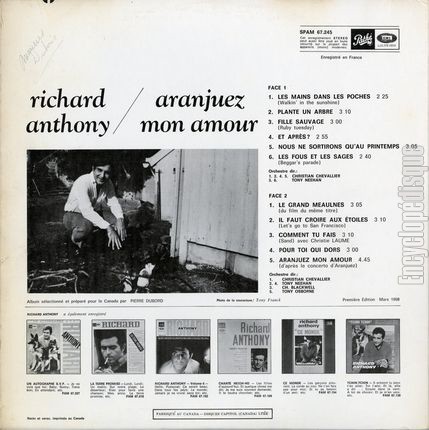 [Pochette de Aranjuez mon amour (Richard ANTHONY) - verso]
