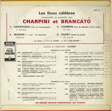 [Pochette de Charpini et Brancato chantent et parodient les plus célèbres duos du répertoire (CHARPINI ET BRANCATO) - verso]
