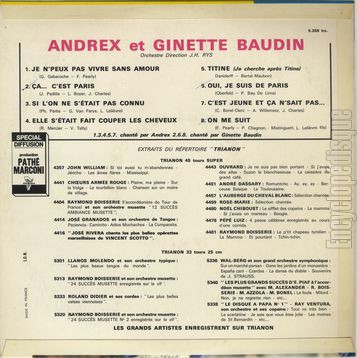 [Pochette de Andrex et Ginette Baudin chantent les succs des belles annes (COMPILATION) - verso]