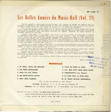 [Pochette de Les belles annes du music-hall vol. 23  (MIREILLE) - verso]