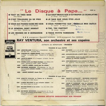 [Pochette de Le disque  papa… (Ray VENTURA, son orchestre et ses copains) - verso]